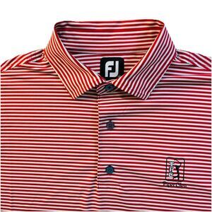FootJoy FJ Golf Polo Shirt Mens M Red  Stripe Short Sleeve TPC Piper Glen Logo